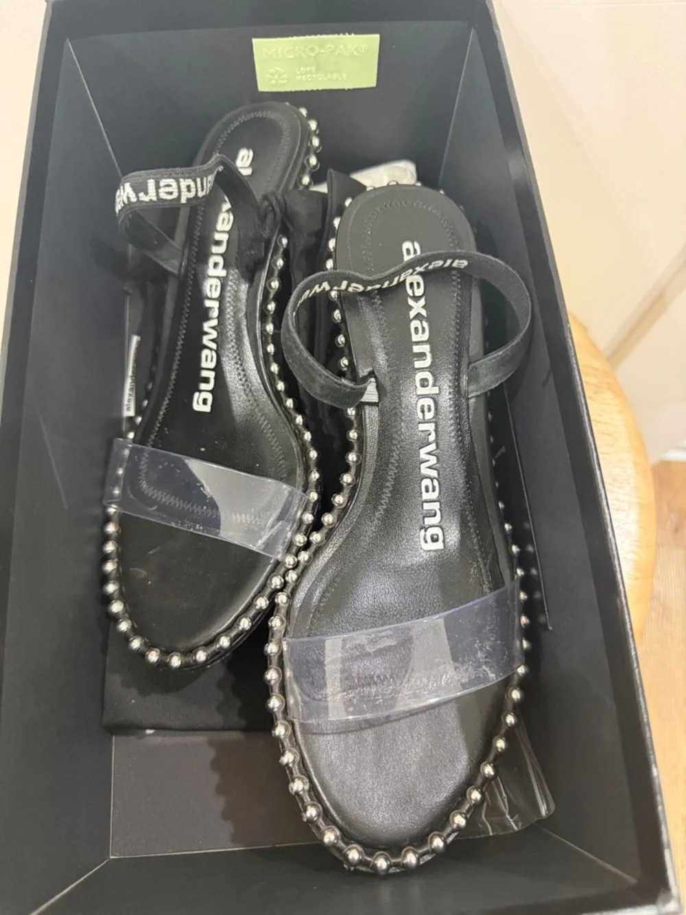 Alexander Wang Black Clear-Strap Studded Slide Sandal